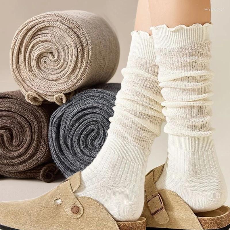 Women Socks Ruffles Knitted Boot Calf Autumn Winter Warm Long Stockings Over Knee Harajuku Lolita Fashion Solid