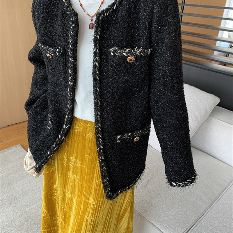 EAM White Elegant Tassels Big Size Tweed Jacket Round Neck Long Sleeve Women Coat Fashion Autumn Winter 1DH6693 250815