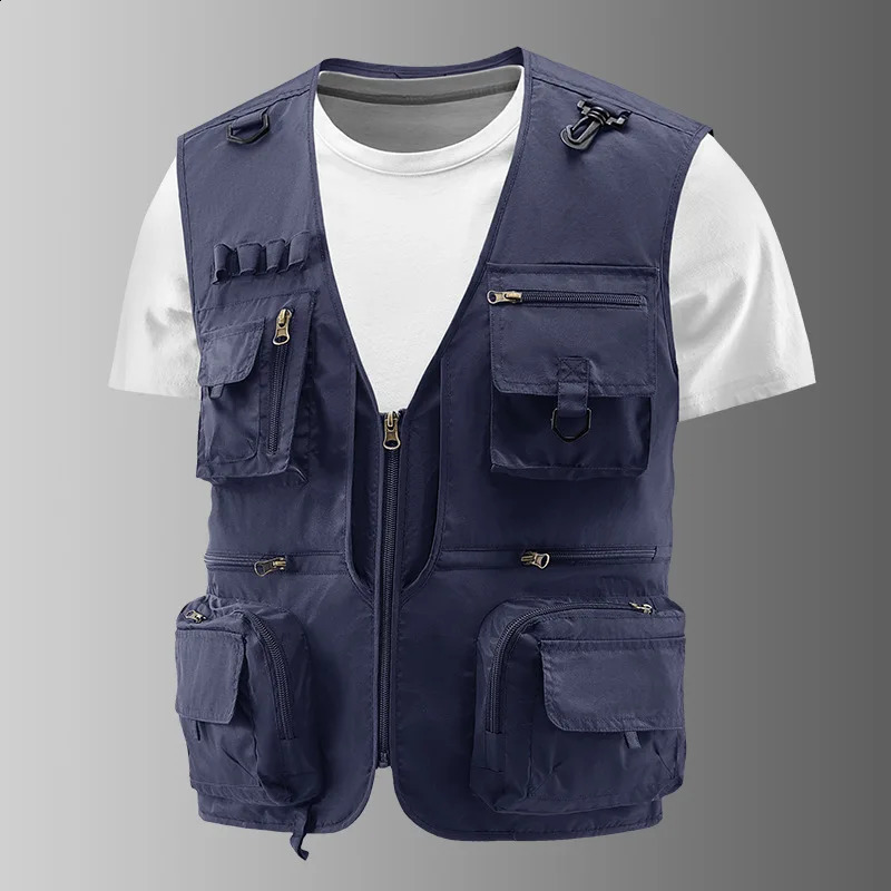 Summer Outdoor Work Men MultiPocket Vest Thin Fishing Pography Mens Vest Coat 250919