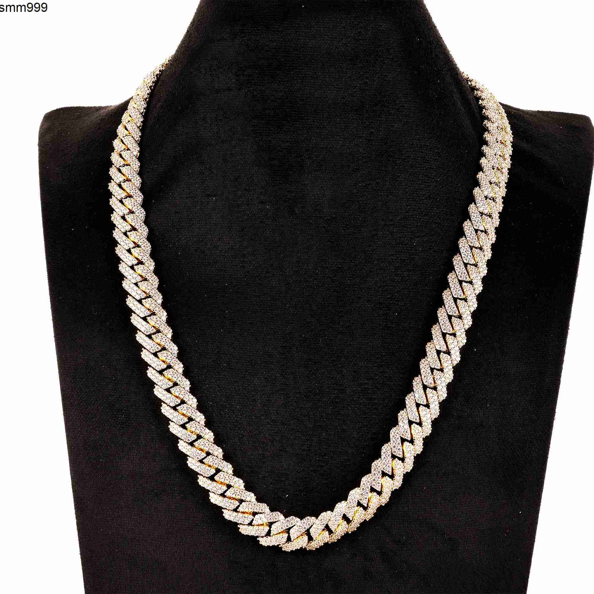 Bijoux pour femmes 18 km en laiton 14 mm Collier imperméable Baguette Zircon Bijoux Hip Hop Miami Cuban chaîne