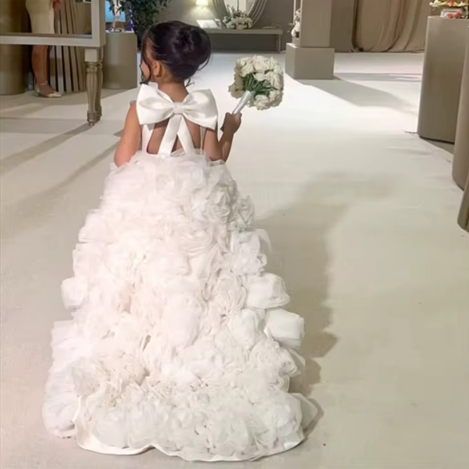 Jolie jupe tutu bouffante pour mariage, robe de demoiselle d'honneur avec nœud en satin, à volants, magnifique robe de cérémonie d'anniversaire f