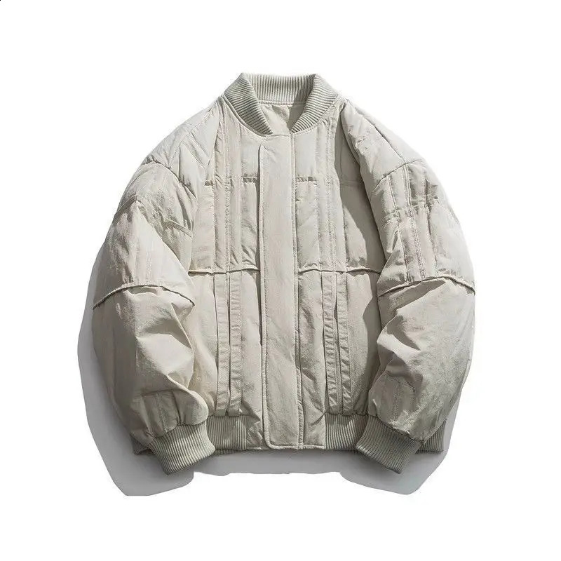 Japanese Retro Baseball Collar Cotton Padded Coats Mens Thick Bread Parkas for Men Winter Loose Workwear Flight Bomber Jackets 250919