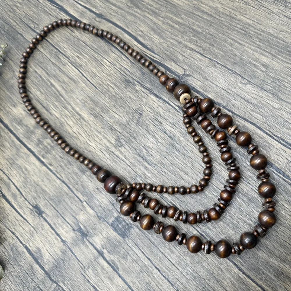 Bohemian Ethnic Style Handmade Beaded Long Necklace Retro Vacation Multilayer Wooden Beads Sweater Chain 250919