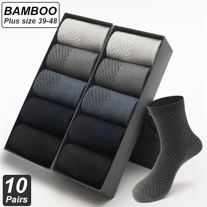 10PairsLot Mens Bamboo Fiber Socks Long Black Business Soft Breathable High Quality Autumn for Male Socks Plus Size 3948 250918