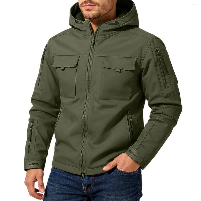 Men's Jackets Mens Workwear Jacket Loose Fit Hooded Windbreaker Outdoor Casual Streetwear Stylish Waterproof Trekking Coat Rugged Fashion