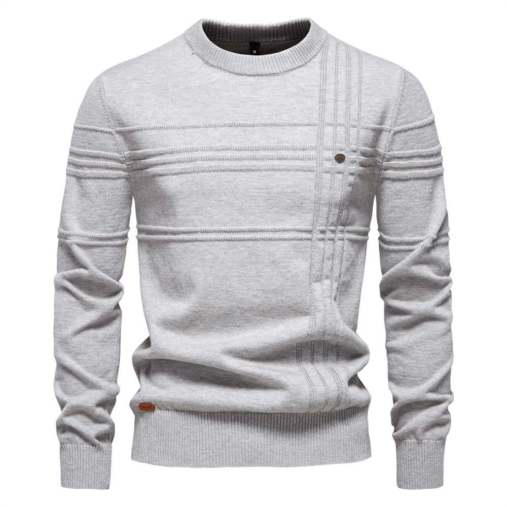 Premium Mens Autumn Winter Round Neck Sweater Solid Color Wool Knit Simple Business Casual Long Sleeve Pullover European Sizes: S - 2XL