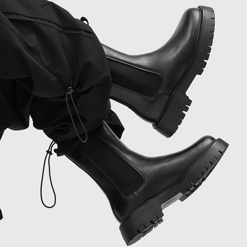 Top à fond épais seins hommes chaussures de mode en cuir bottines de cheville classique bottes chelsea