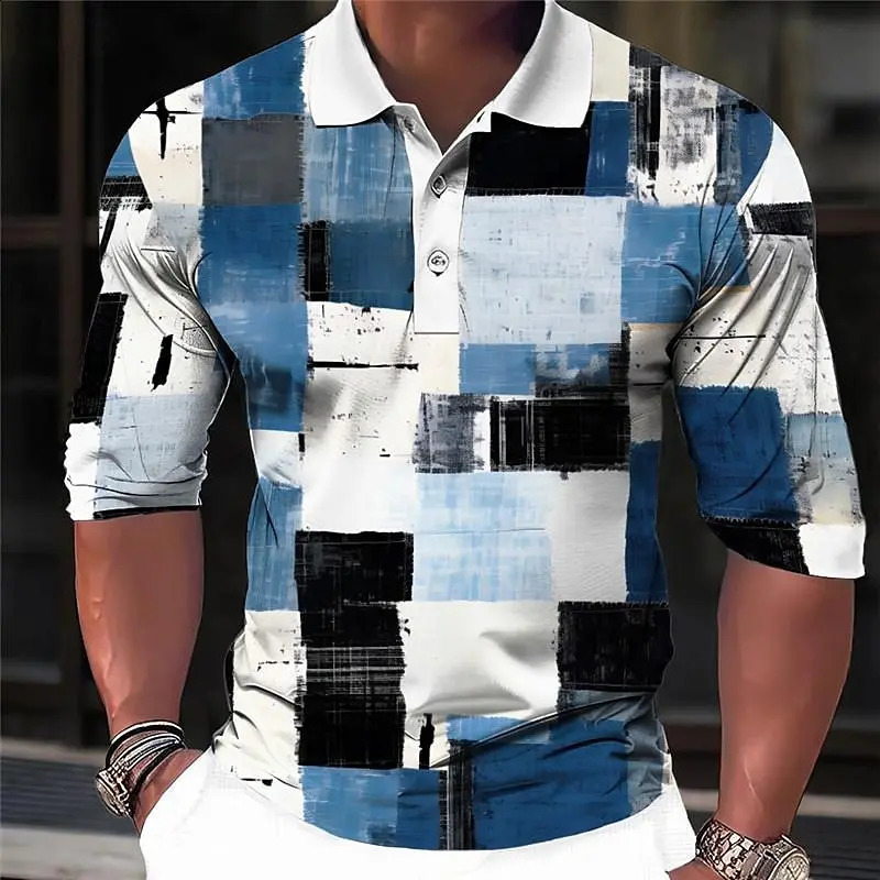 Fall Winter Mens Plaid Long Sleeve Polo Shirt Breathable Casual Tops Slim Fit Quick Drying Classic Collar Polo Shirts for Men 250919