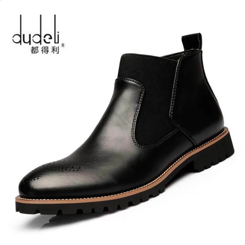 Men de chelsea bottes Slipon Boots de cheville imperméables hommes Bottes de mode Brogue Chaussures en cuir microfibre Big Taille 3846 250918