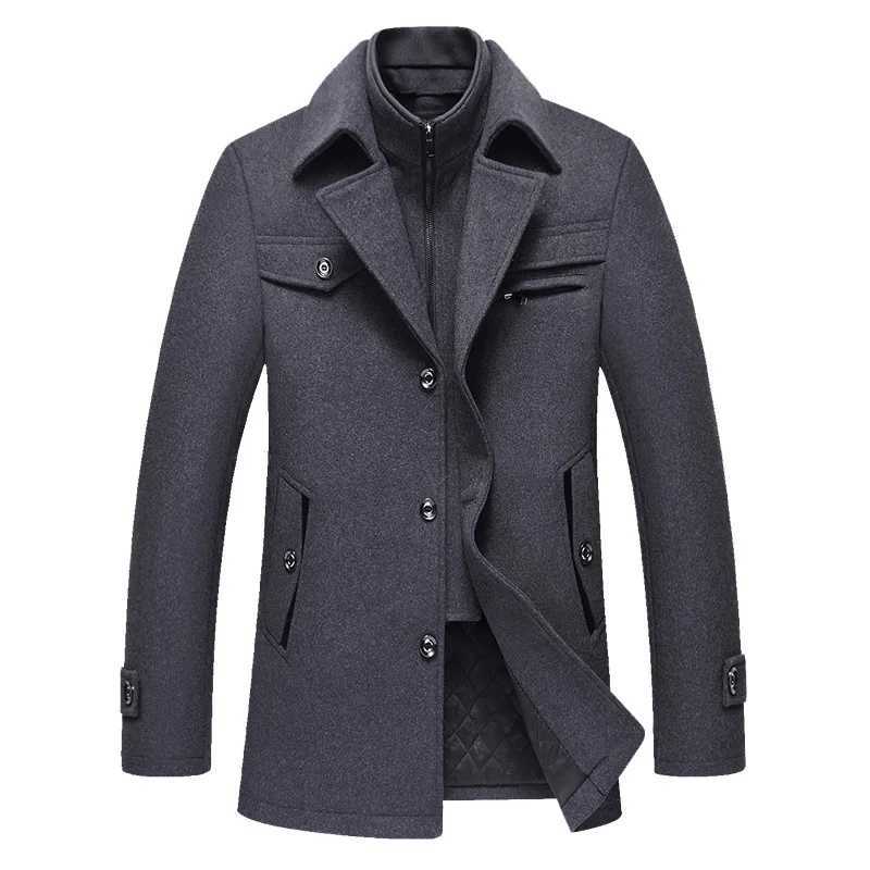 Mens Winter Woolen Coats men Long Sleeve Turn Down Collar Faux Twopiece Work Business Wool Jacket Overocat for Man X250919