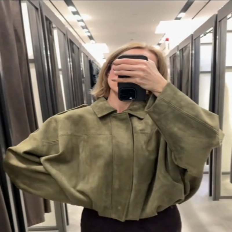 Veste à glissière en daim vintage Femmes surdimensionnées décontractées surdimension