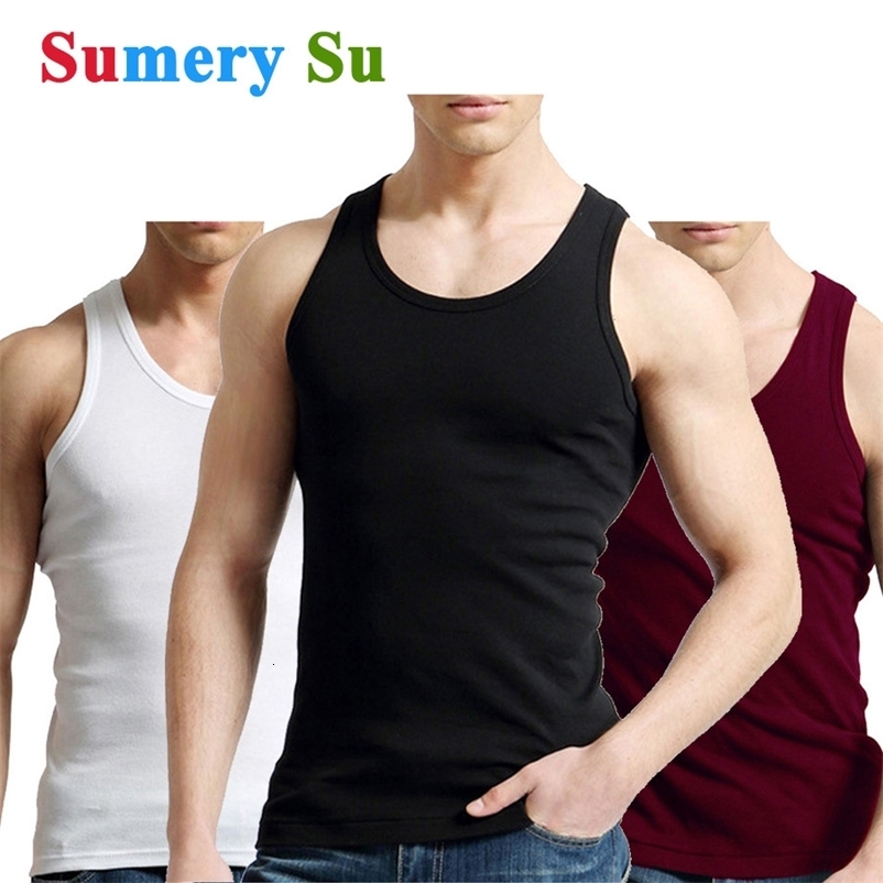 Débardeur de table d'hommes 100 coton solide masculin mâle tops sans manches à manches minces gymnase décontractée coulée