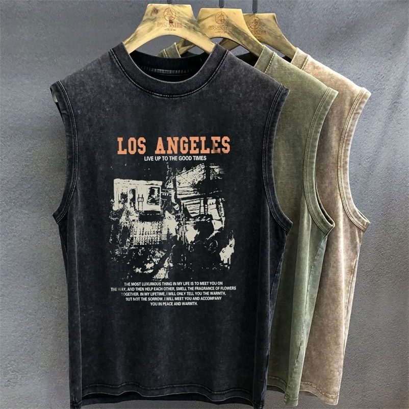 Gothic Graphic T Shirt for Men Vintage Washed Print Tank Tops Oversized Sleeveless Vest Woman Gym Y2k Clothes Streetwear Summer250919