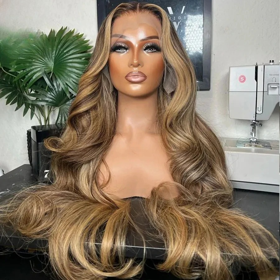 Souligner les perruques de poils humains de la vague de corps 13x6 Wig frontale en dentelle HD pour les femmes Blonde sans glue avec des cheveux