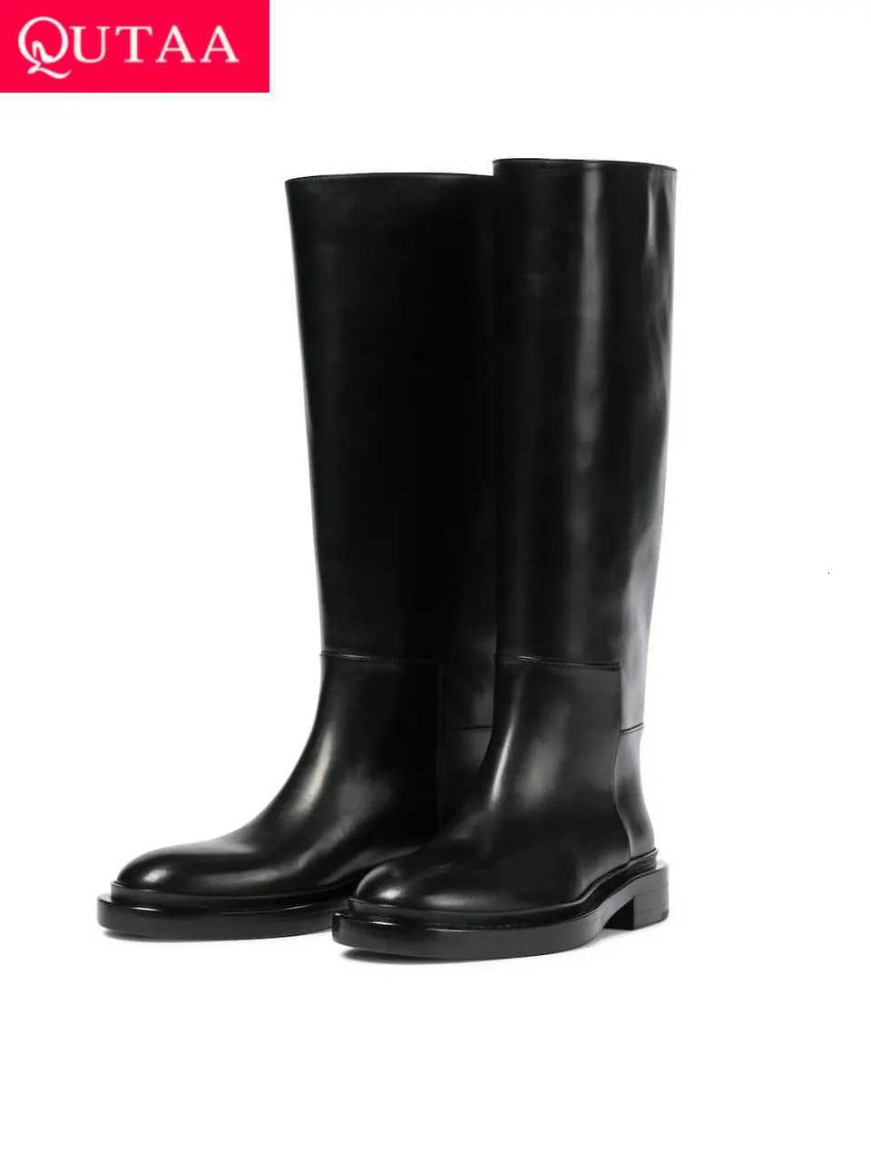QUTAA 2023 Women Knee High Boots Autumn Winter Platforms Round Toe Thick Low Heel Shoes Woman Slip On Long Western Boots 3442 W250919