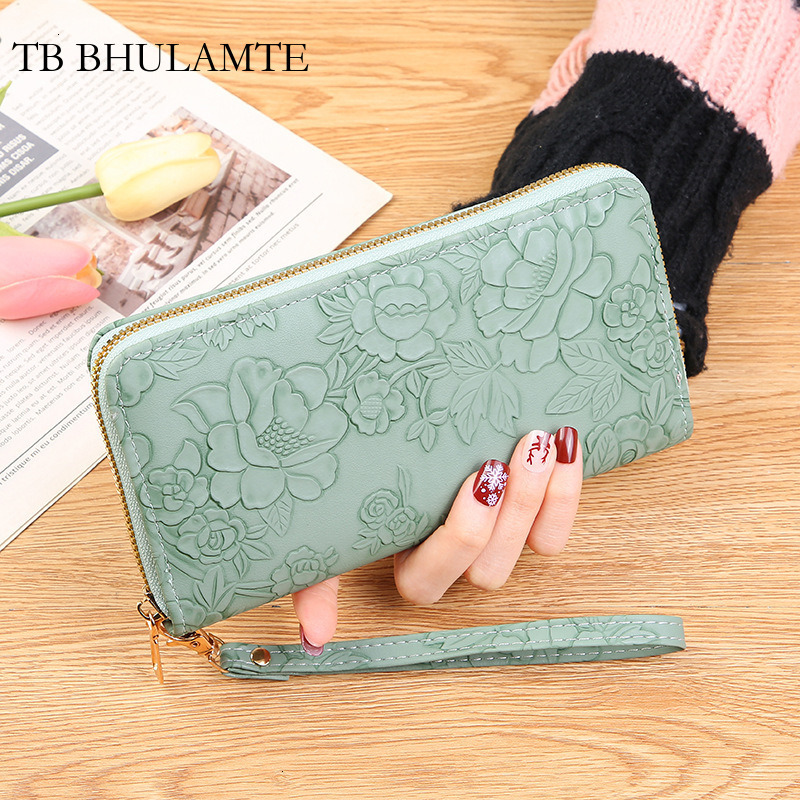 TB BHULAMTE Free Shipping New Long Zipper Clutch Bag Large Phone Bag Luxury Embossed Designer Large Cash Clip Simple Women's Wallet Trend