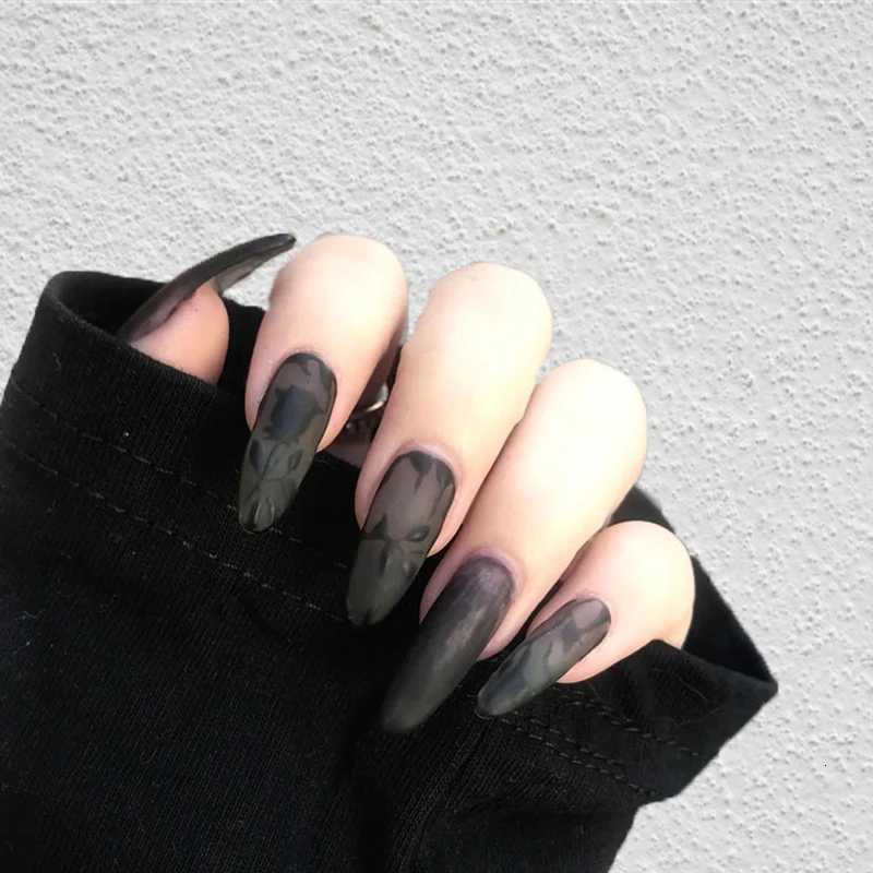 24pcs Black Color Sweet Cool Press on Nails Elegant Glitter Fake Gemstone False Nails Short Round Head Detachable False Nail W250919