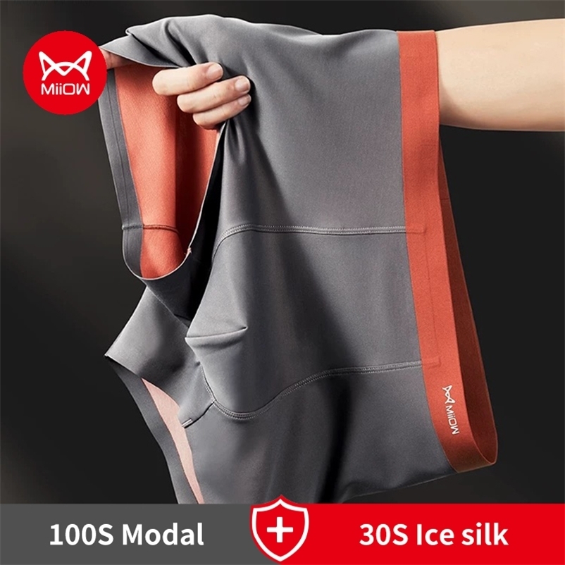 MiiOW 3Pcs 100S Modal Men Boxers Underwear Silky Ice Silk Mens Panties Boxershorts 5A Antibacterial Breathable Man Underpants250919