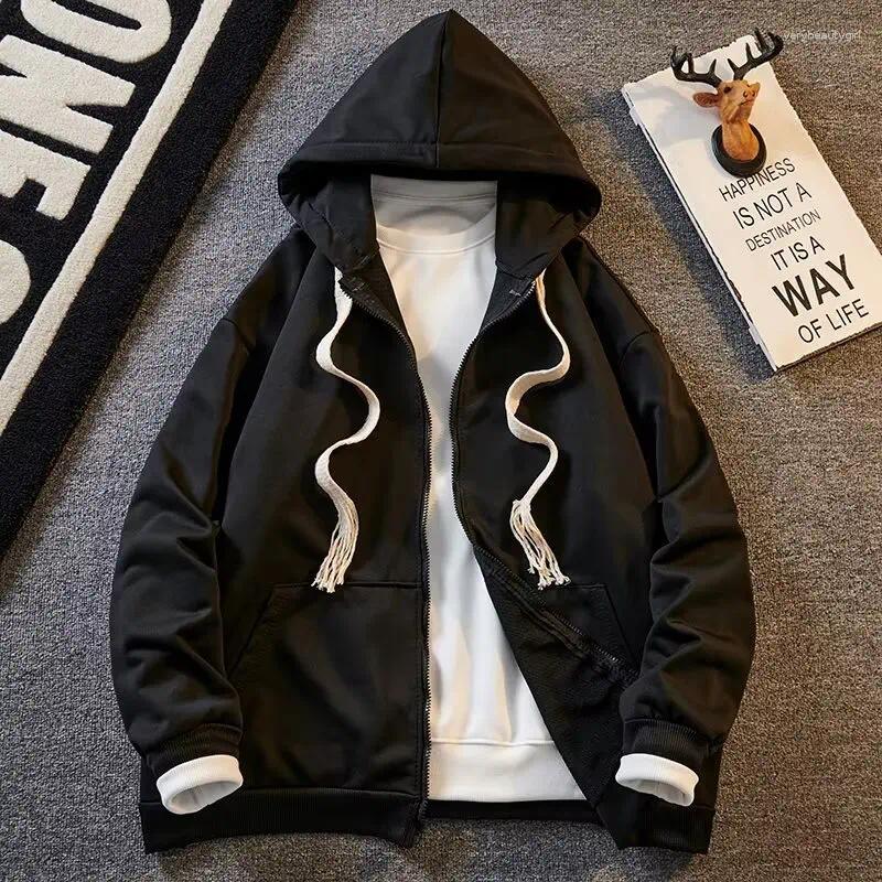 Men's Hoodies Solid Color Hooded Cardigan Sweater 2025 Spring And Autumn Japanese Simple Versatile Loose Jacket