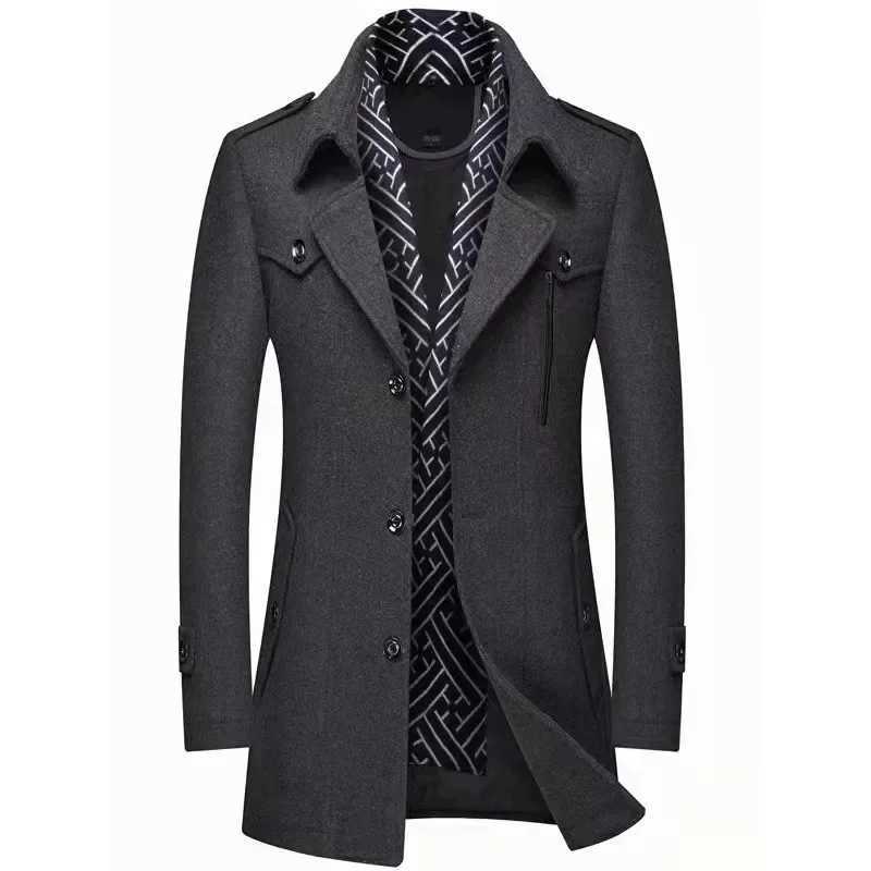 New Winter Men Business Casual Woolen Blends Cashmere Trench Coats Long Jackets Man Fleece Jackets Overcoats Wool Blends Size 4X X2509191