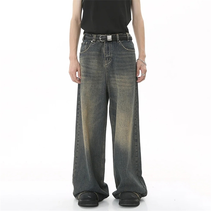 Mens Baggy Straight Leg Wide Leg Jeans Male Fashion Vintage Wash Casual Denim Pants Youth Streetwear Trousers250918