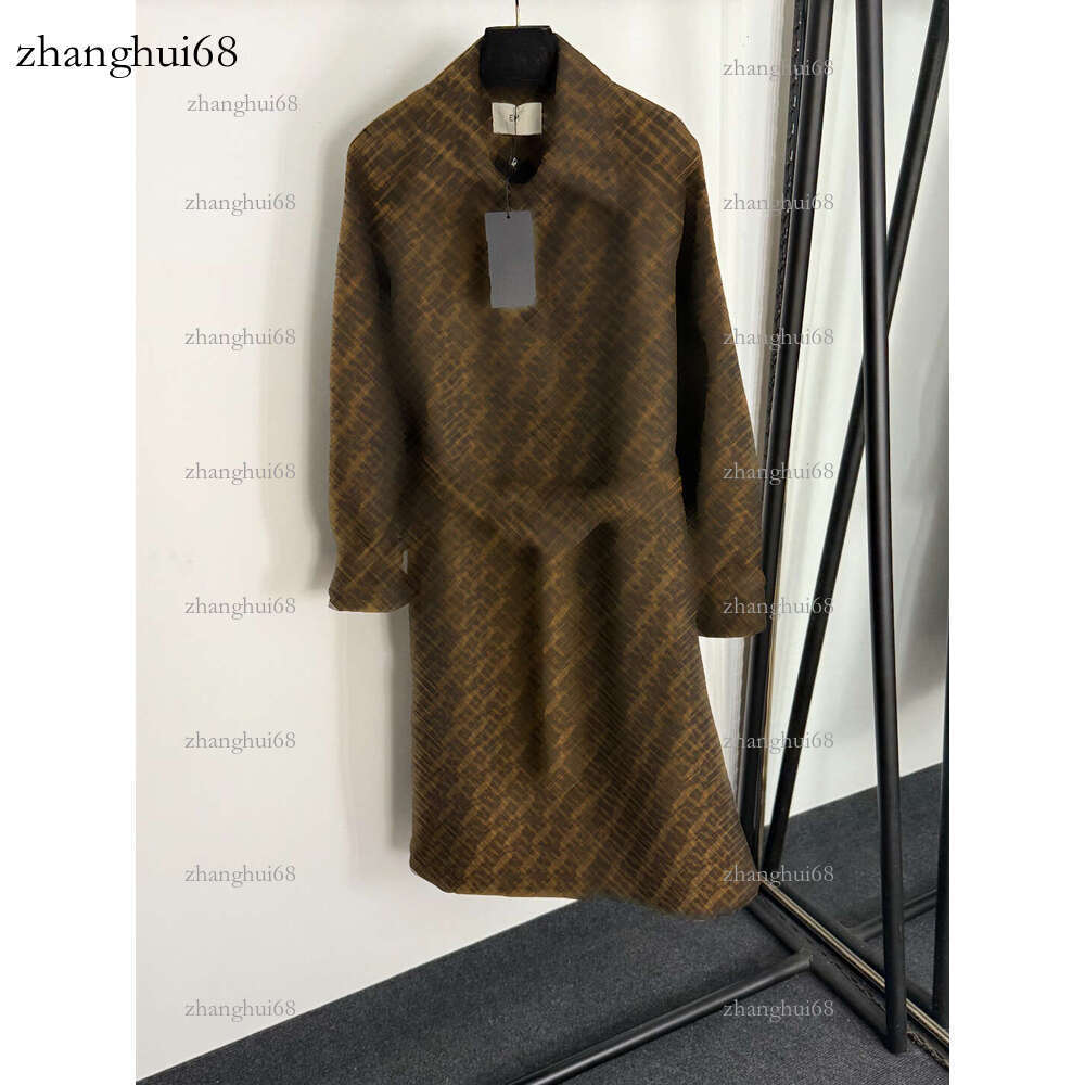 Autumn Long Women's Coat Designer Full Print Brand Logo Pattern with Belt Waist Slimming High Quality Fashionable Warm Windproof Suitable for O