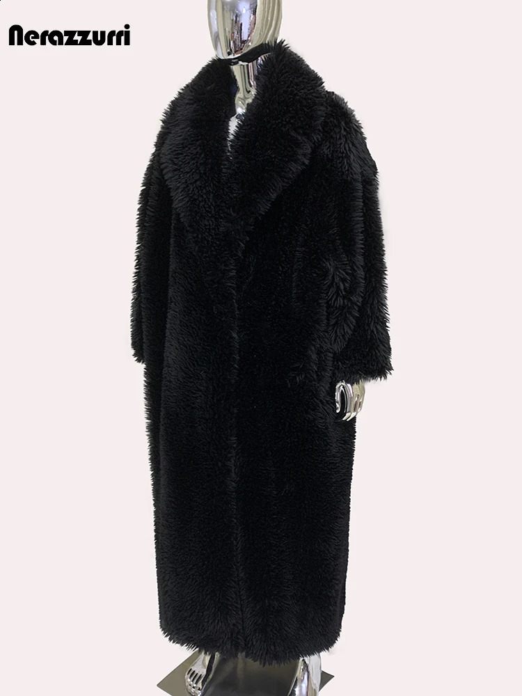 Nerazzurri Autumn Winter Oversized Long Thick Warm Soft Hairy Fluffy Faux Fur Coat Men Loose Casual European Fashion 250919