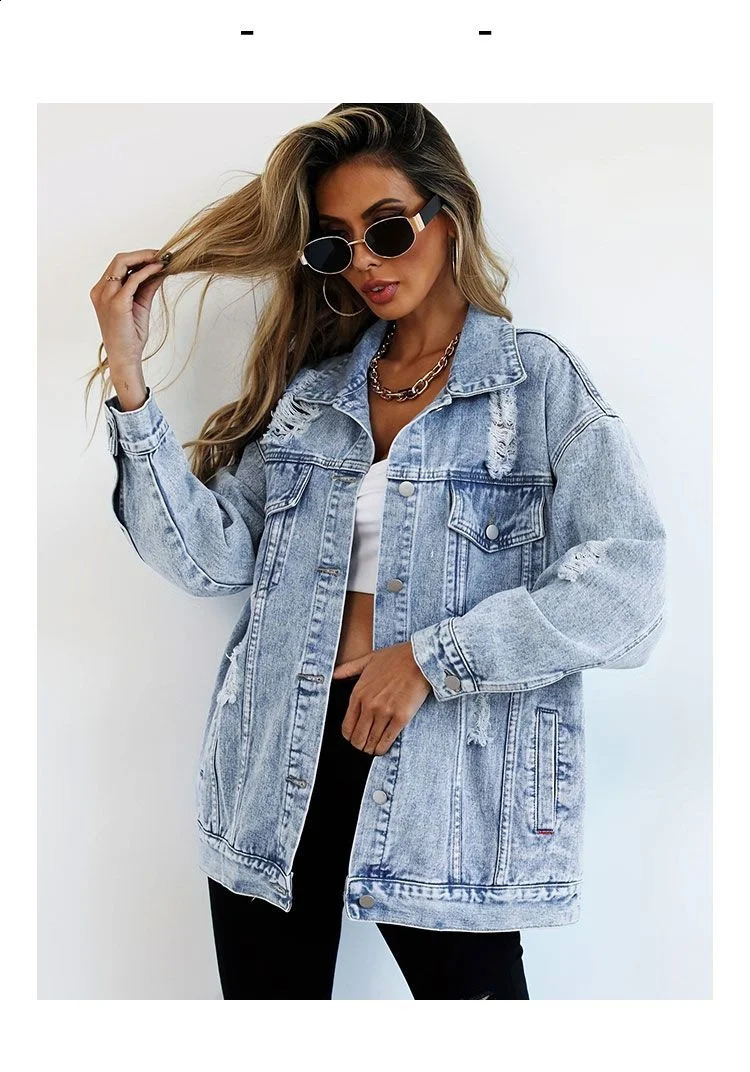 Vestes en jeans pour vestes de femme Euramerican Hole automne pour femmes hiver