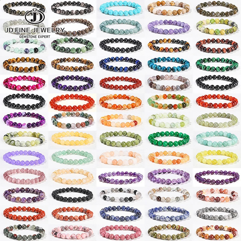 JD 6 8 10 mm Bracelet en pierre naturelle Obsidien Fluorite Quartz Jasper Perles de guérison Bangle Men Stretch Yoga Bijoux 250918