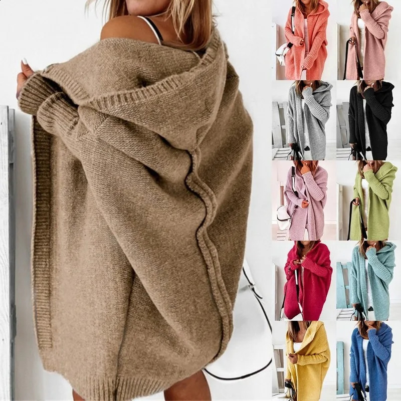 Hooded Knitted Cardigan Women Solid Loose Batwing Sleeve Sweater Coat Fall Winter 2025 Lady High Street Allmatch Cardigans 250919