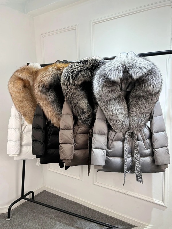 Luxury Large Natural Silver Fox Fur Hooded 2025 Winter 90% Goose Down Jacket Women Thick Warm Female Parkas Waterproof