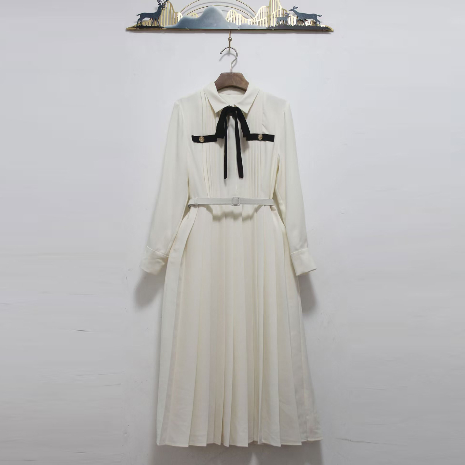 888 XXL 2025 Milan Runway Dress Autumn Long Sleeve White Brand Same Style Womens Dress Fashion High Quality as