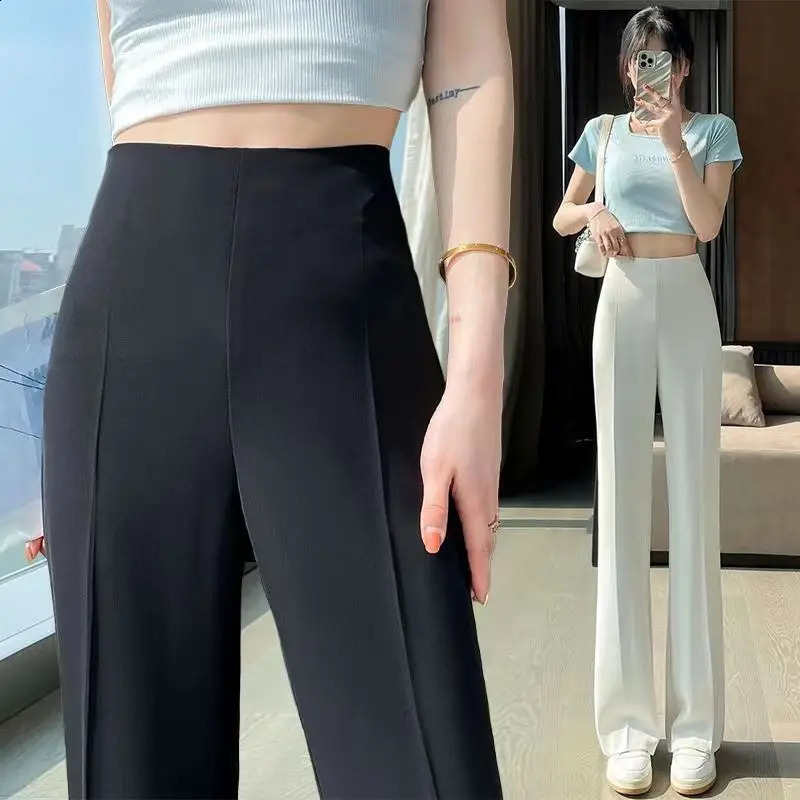 Summer Womens Suit Pants 2024 Sexy Straight Trousers Fluid Silk High Waist Korean Style Fashion Elegant Casual 250918