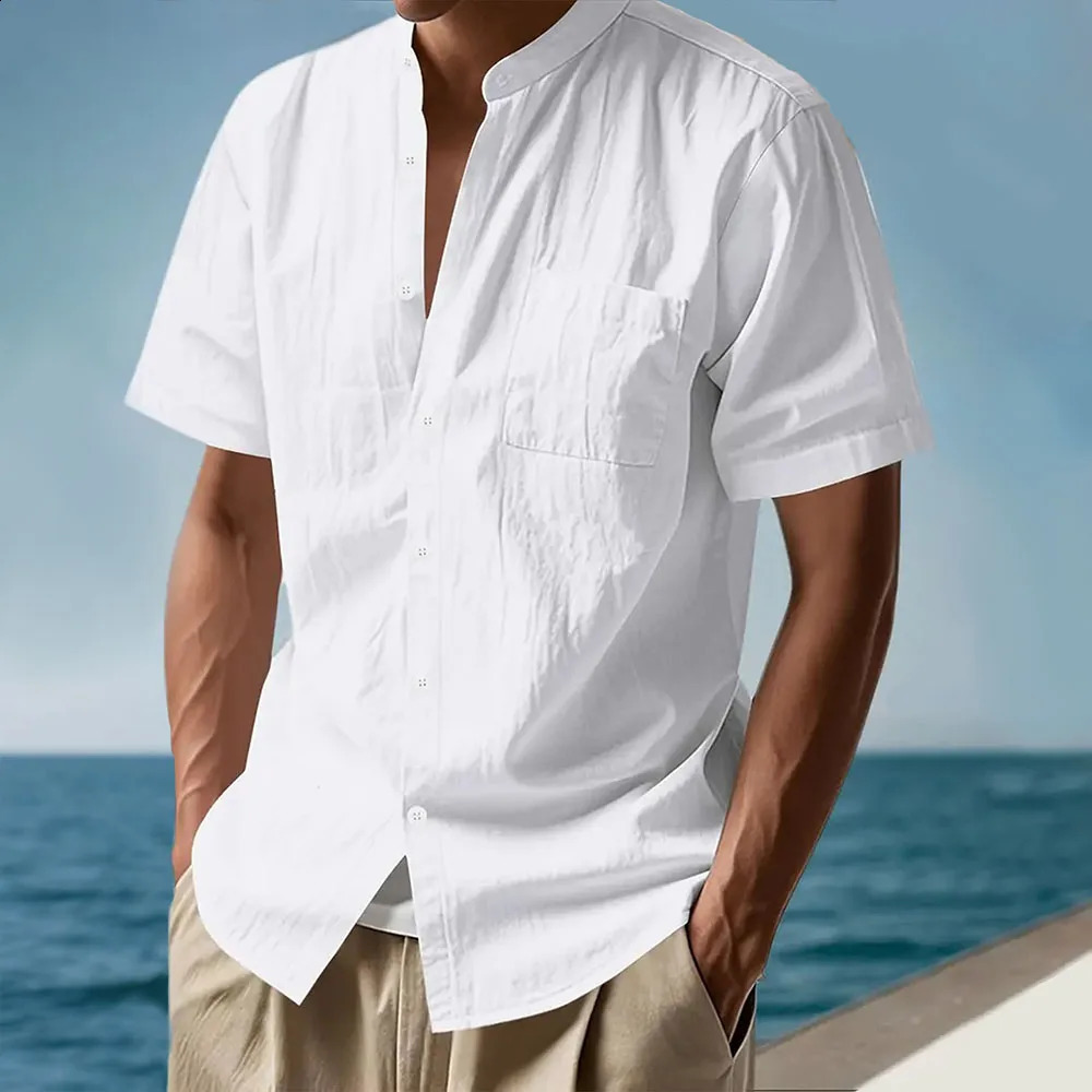 Summer Mens à manches courtes Couleur continue COST CASBOSE SIME POINT POSTET LINEN BESSIGNABLE MALON LÉGER MAL MELL