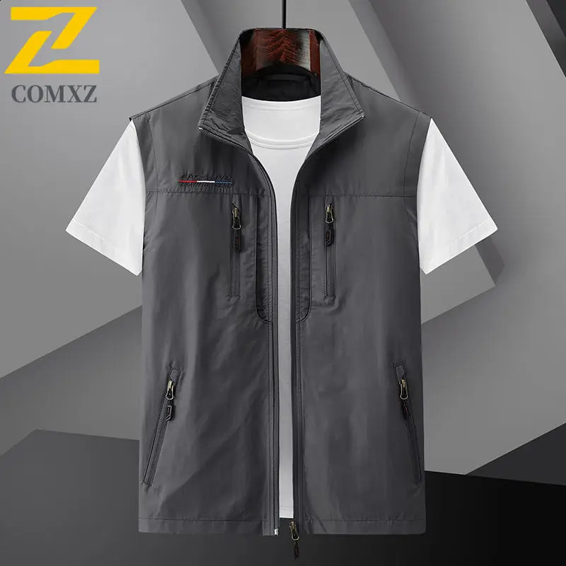Mens Summer vest Thin Style Multi Pocket Waterproof Durable Large Size Casual Outdoor Travel Vest Mens Sleeveless Jacket 250919