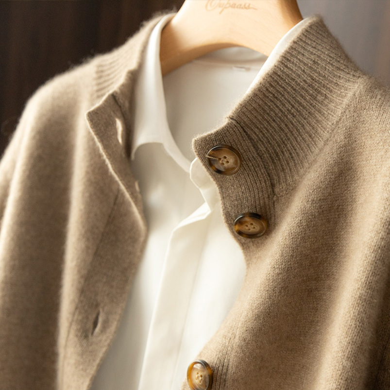 Autumn and Winter 100 Wool Cashmere Sweater Womens SelfCultivation Half High Neck Cardigan Warm Knitted Women 250919