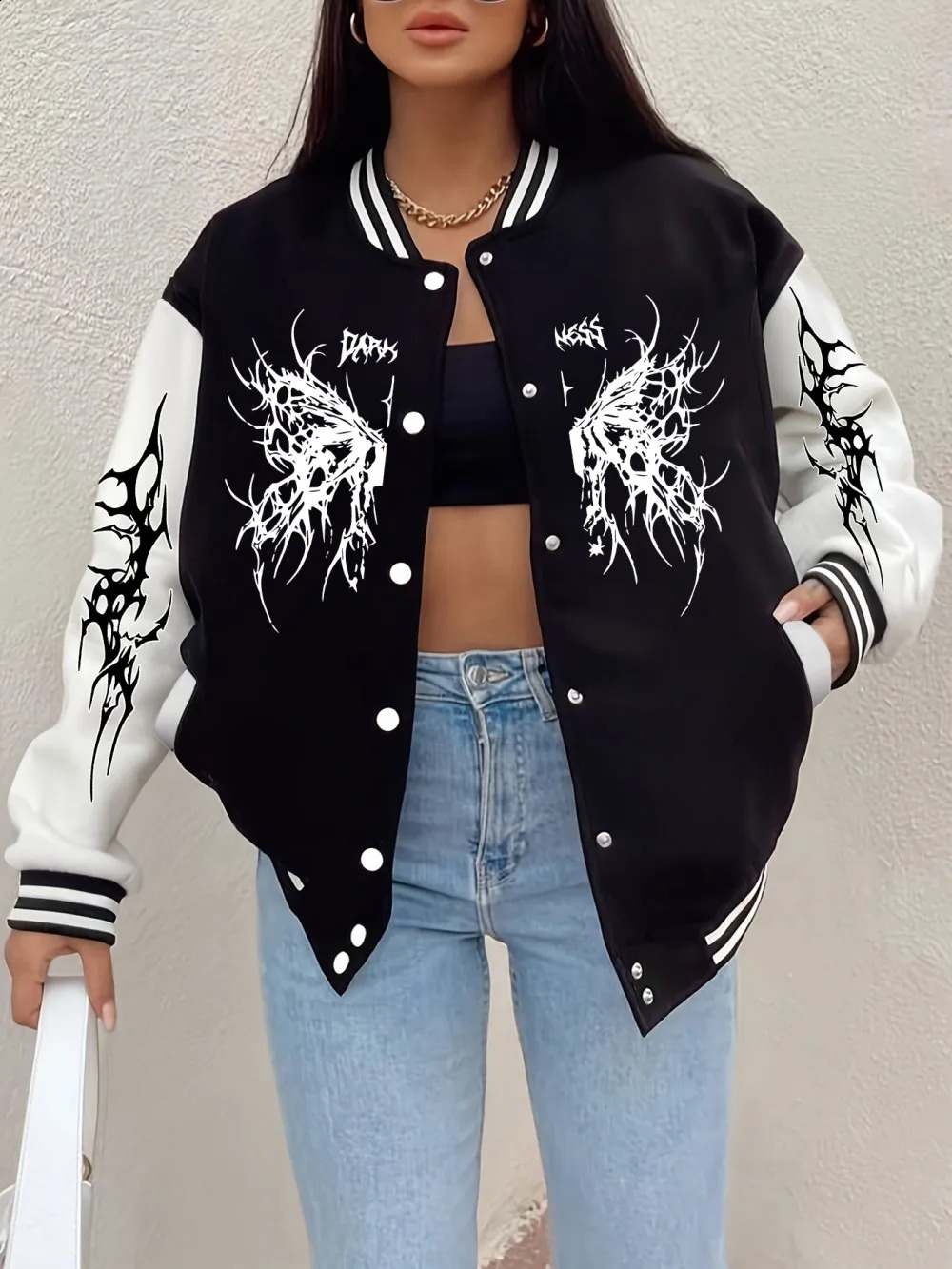 The Butterfly Dream Printing Baseball Coat Womens Casual Pocket Jackets Winter Fleece Warm Tops Basics Sporty Womans Clothes 250919