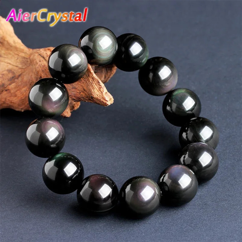 Bracelet d'obsidien rainbow naturel Boulais bouddhistes Boule Joues pour hommes de la mode simple Bénédiction noire Black Stone Healing Jewelry 2