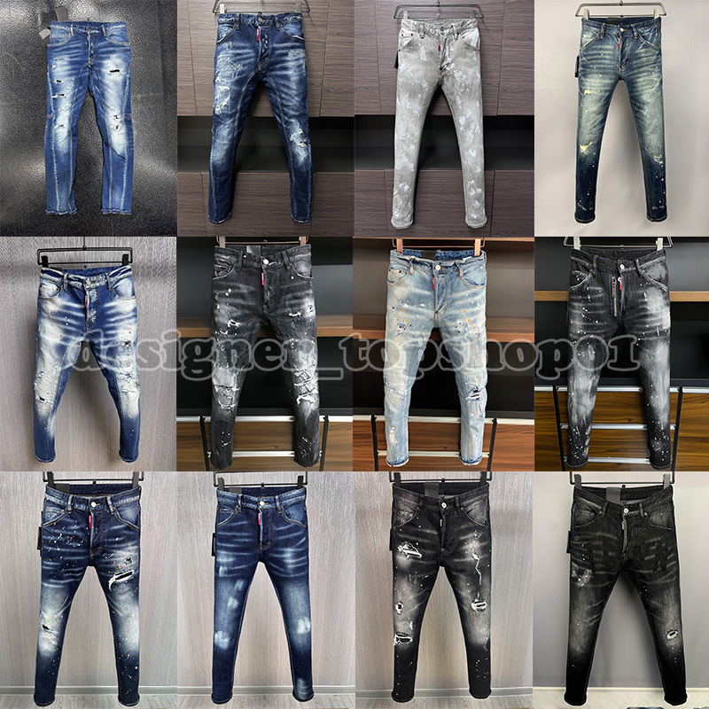 Designer Jeans Men Jeans Biker Slim Jeans Jeans pour hommes Pantalons Long Splicing Men Trends Black Ripped Biker Slim Fit Motorcycle Papteaux Eu