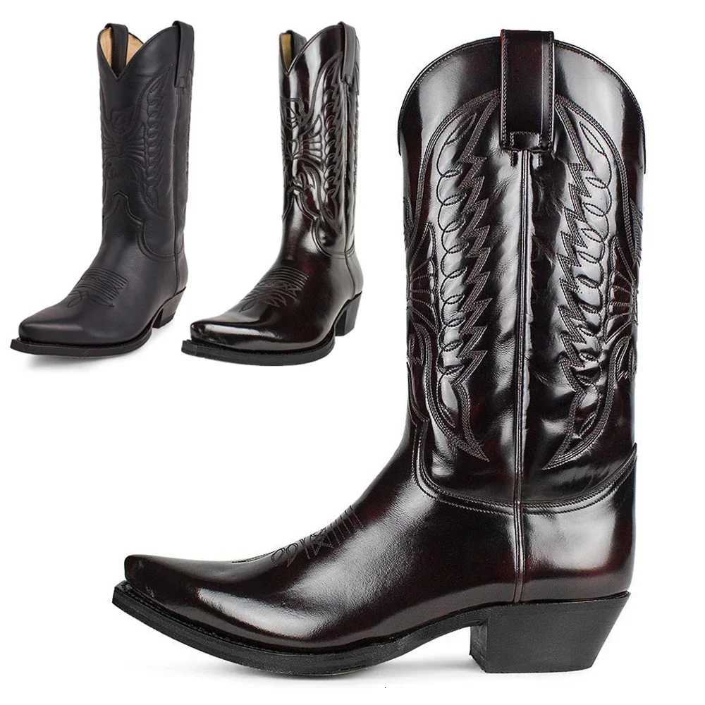 Hombres Botas de vaquero Western Winter Shoes de cuero de invierno Botas altas bordadas PARA CARRATA LIGERO COMIDAD
