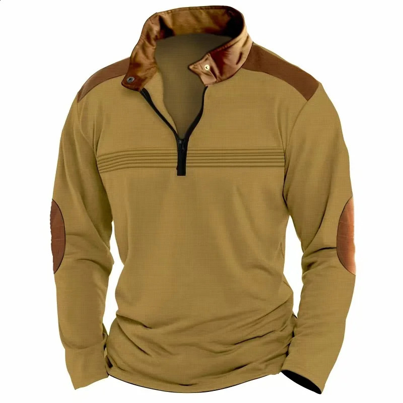 2025 Crossborder mens patchwork pullover zipper solid color POLO shirt zipper longsleeved sports polo shirt crazy street casu 250919