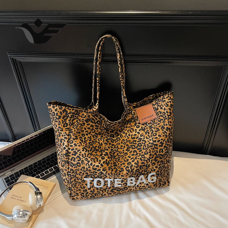 Feiyan Free Shipping New Designer Bag Lazy Style Leopard Print Canvas Bag For Women 2025 Trendy Commuter Shoulder Bag Casual Large Capacity Tote Bag