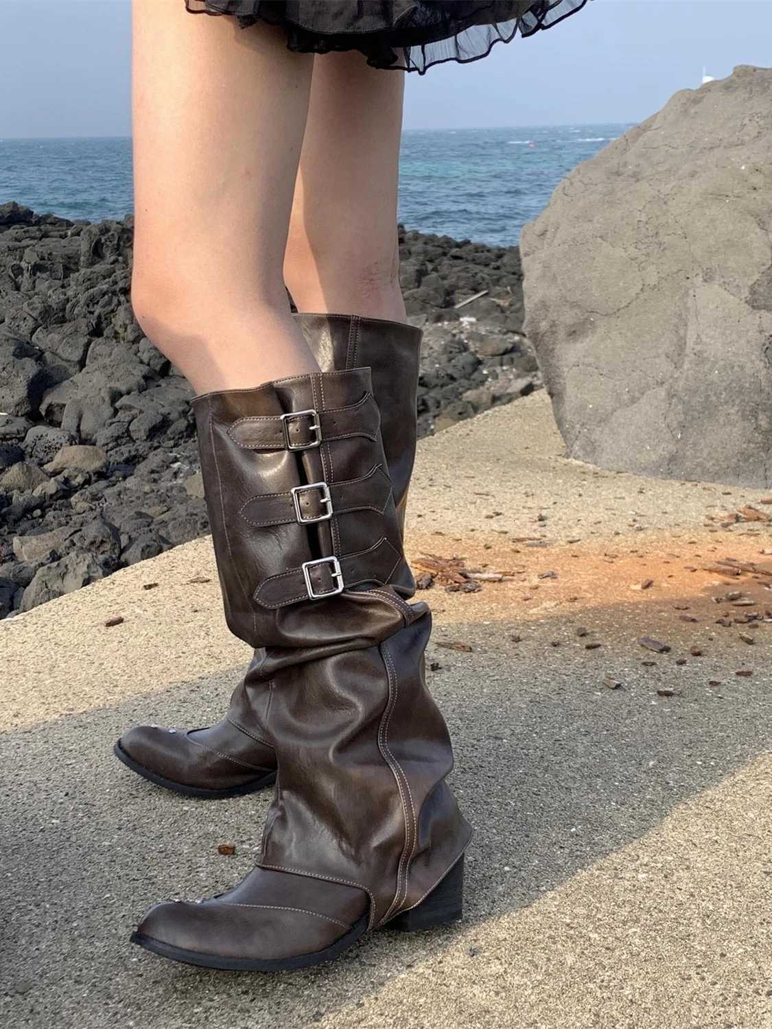 Mooreyu Boots Western Western Boots Broots Cowboy Boots pliés Bottes de chevalier pointu Pantalon Pantal