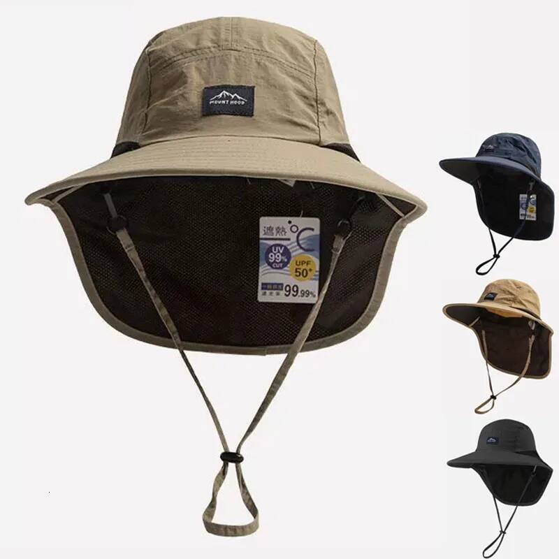 Unisexe Summer largeur bord étanche et à séchage rapide Chapeaux de seau de visière extérieure Panama Capsmesh Sun Sun Sun avec volet de cou Ddmy