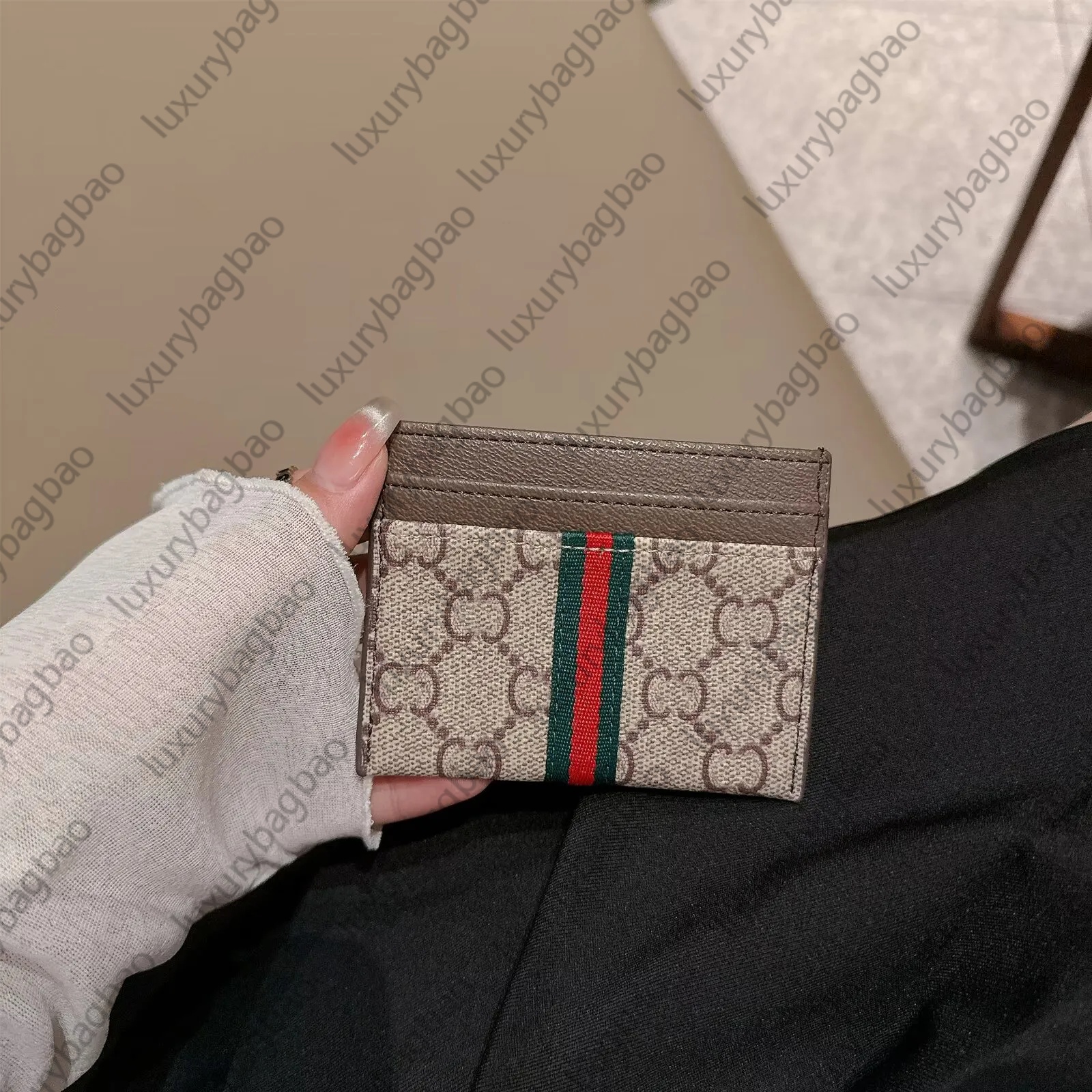 Luxury Designers Credit Card Holders Mini Wallets For Men Women Genuine Leather Brown Old Flower Classics Pure Color Card Holder Purses Wallet