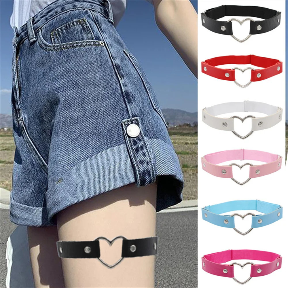 Sexy Women Elástica PU Cuero Musillo de la pierna de la pierna de la pierna con corazón de metal Cadera de lámparas Cat Punk Jewelry Loop Goth 25091