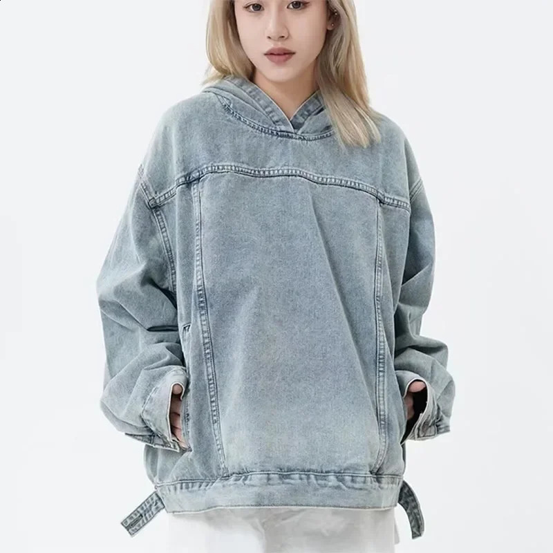 Spring Autumn Women Denim Hoodies Harajuku Streetwear Ladies Jean Pullover Tops Vintage Couple Long Sleeve Hooded Sweatshirts 250919