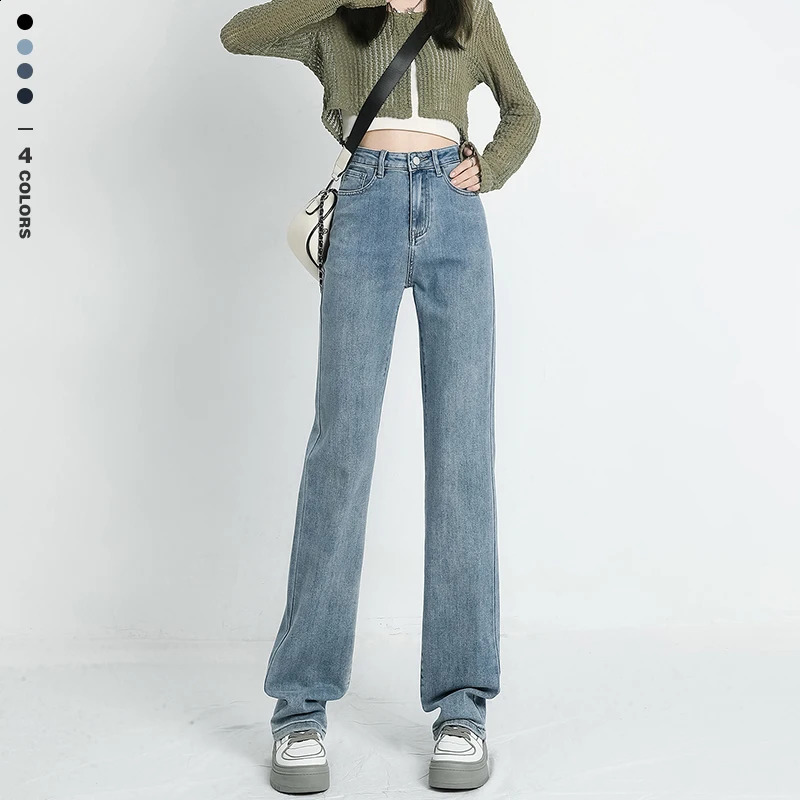 Autumn Womens Stretch Jeans High Waist Slim Straight Vintage Washed Denim Pants Fashion Korean Street Y2K Female Clothing 250919