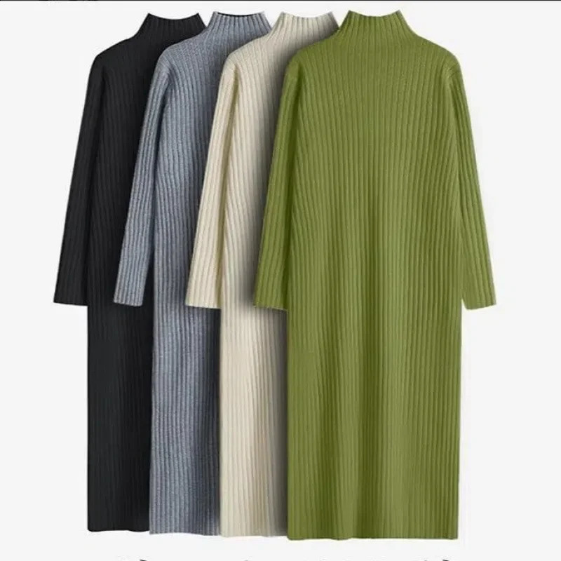 Robe en tricot élégant intérieur 2024 style automne-sweat à demi-coll Pull de longueur moyenne longue au-dessus du genou 250919