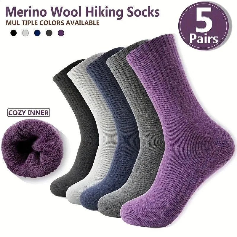 5 Pairs 40 Merino Wool Socks Mens Wool Hiking Socks Soft Warm Winter Casual Crew MoistureWicking Socks for Indoors Outdoors 250918